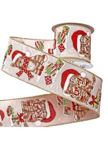 Cicás karácsonyi szalag drótos szegéllyel 64mm x 6.4m