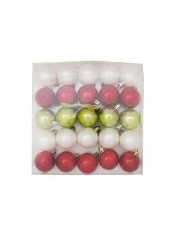 Gömb dobozban műanyag 4 cm piros- fehér- zöld S/25