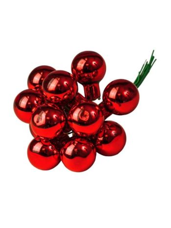 Glass ball pick- shiny red- 2cm- bundle of 12