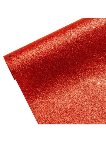 Glitteres karácsonyi asztali futó- asztalközép 28cm x 2.7m - Piros