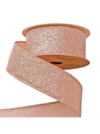 Glitteres karácsonyi szalag drótos szegéllyel 40mm x 5m - Rose Gold