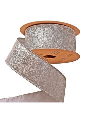 Glitteres karácsonyi szalag drótos szegéllyel 40mm x 5m - Ezüst