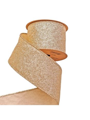 Glitteres karácsonyi szalag drótos szegéllyel 63mm x 5m - Arany