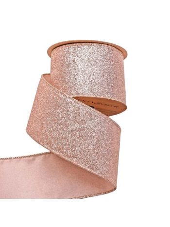 Glitteres karácsonyi szalag drótos szegéllyel 63mm x 5m - Rose Gold