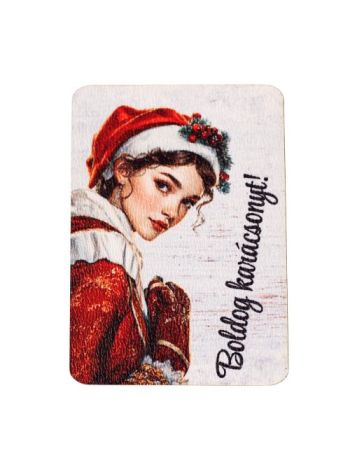 4db. Boldog karácsonyt! feliratos- ünnepi női portrés fa tábla 7 x 5 cm