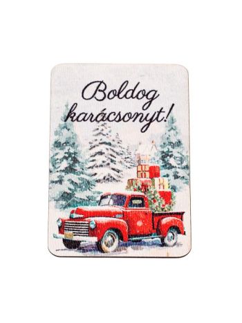 4db. Boldog karácsonyt! feliratos- piros autós fa tábla 7 x 5 cm