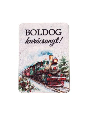 4db. Boldog karácsonyt! feliratos- gőzmozdonyos fa tábla 7 x 5 cm
