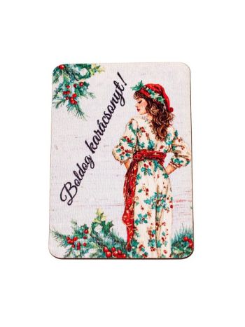 4db. Boldog karácsonyt! feliratos- női alakos fa tábla 7 x 5 cm