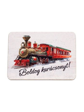4db. Boldog karácsonyt! feliratos- piros vonatos fa tábla 7 x 5 cm