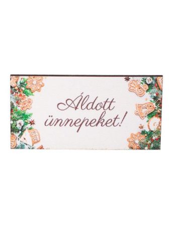 4ks. Šťastné sviatky! drevená plaketa s nápisom - 4 x 8 cm