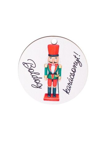 4db. Boldog karácsonyt! feliratos- diótörős fa táblácska- 6cm