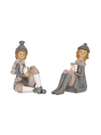 Gyerek fiú- lány ajándékkal- labdával ülő- poly- 8-5x6x10-5 cm- szürke- fehér- 2