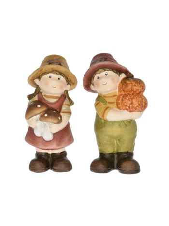 Gyerek fiú- lány álló gombával-tökkel kerámia 9-5x7x17-5cm piros-zöld 2 féle SSS