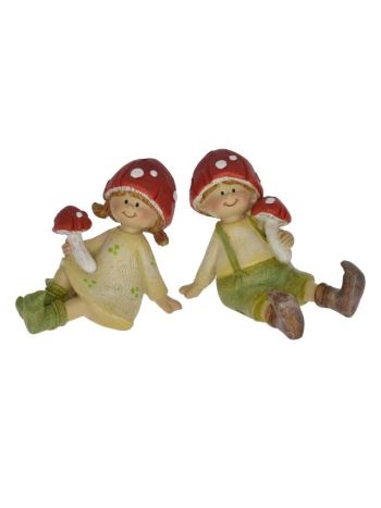 Gyerek fiú-lány gomba kalapban ülő poly 7-5x5x6-5cm zöld-piros-sárga 2 féle SSS