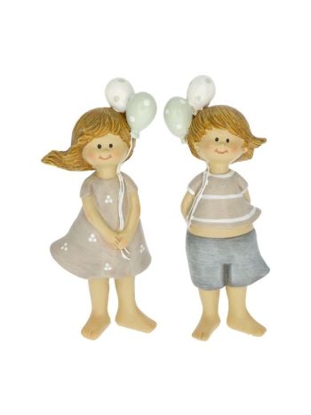 Gyerek fiú- lány pöttyös lufival álló poly 5x3-5x14 cm bézs- kék 2 féle