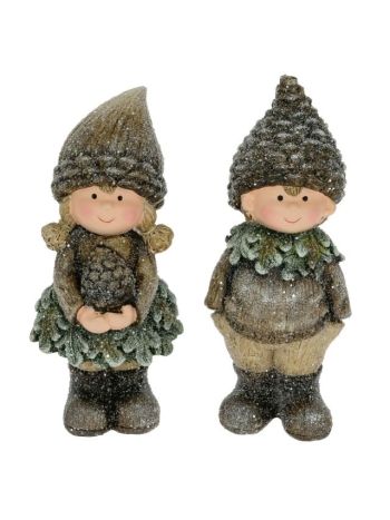Gyerek fiú- lány tobozzal álló- glitteres- poly- 7-5x6-5x16-2 cm- barna- 2 féle