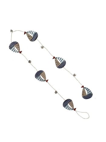 Hajó girland csíkos fa 120x5x0-5cm kék