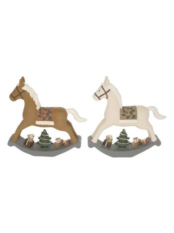 Hintaló fenyővel- ajándékkal poly 18x4x18 cm barna- krém 2 féle