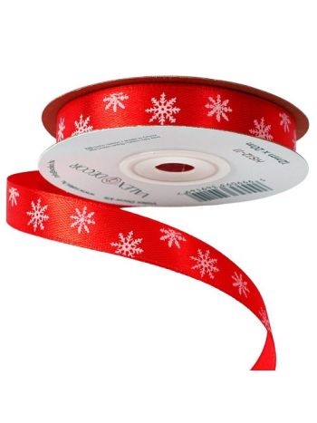 Hópelyhes karácsonyi szatén szalag 12mm x 20m - Piros
