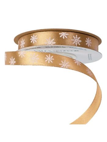 Hópelyhes karácsonyi szatén szalag 12mm x 20m - Aranybarna