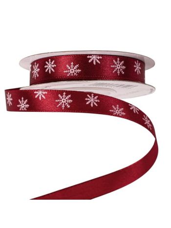 Hópelyhes karácsonyi szatén szalag 12mm x 20m - Bordó