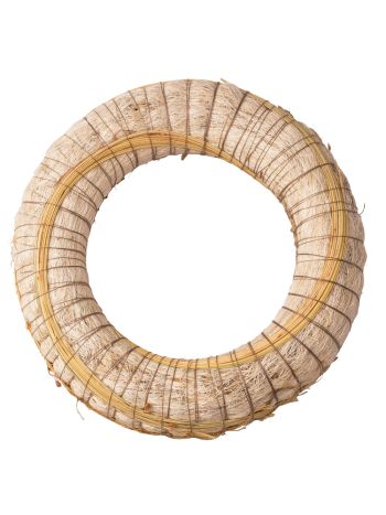 Szizállal bevont széna koszorúalap cirokkal díszítve 25cm/6cm - Fehér