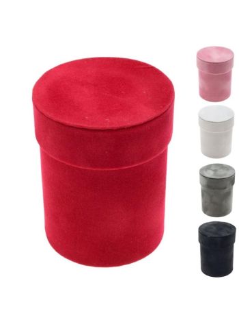 Kalapdoboz kerek bársony 9x25x7 cm színes 4 féle