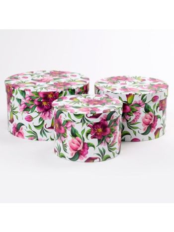 Kalapdoboz kerek- virág mintával papír 25x15 cm színes S/3