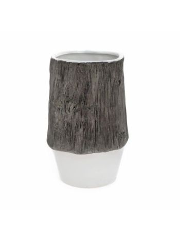 Kaspó fa mintával kerámia 13-5x13-5x21 cm fehér- barna