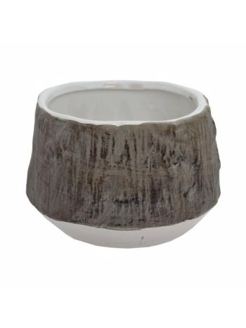 Kaspó fa mintával kerámia 11-5x13-5x11 cm fehér- barna