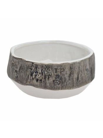 Kaspó fa mintával kerámia 14x17-5x7-5 cm fehér- barna
