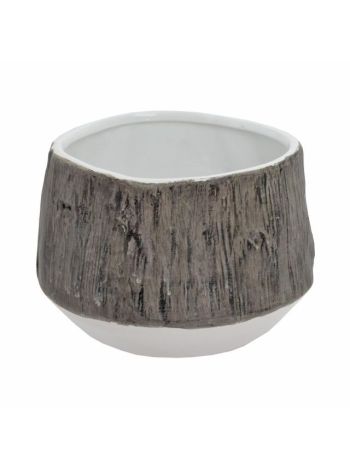 Kaspó fa mintával kerámia 13x16-5x13-5 cm fehér- barna