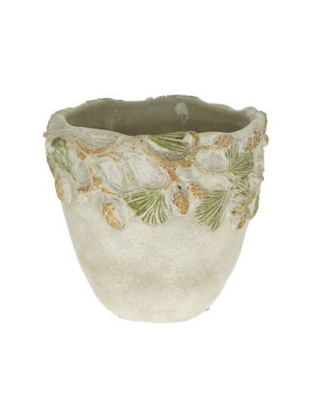 Kaspó fenyőággal- tobozzal cement 17-5×17-5×16 cm szürke- zöld
