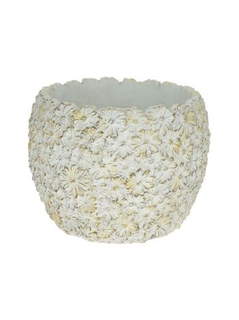 Kaspó margaréta mintával cement 15-5x15-5x13-5 cm fehér