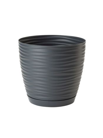 Kaspó SAHARA kerek alátéttel 15 műanyag 15x14 cm antracit