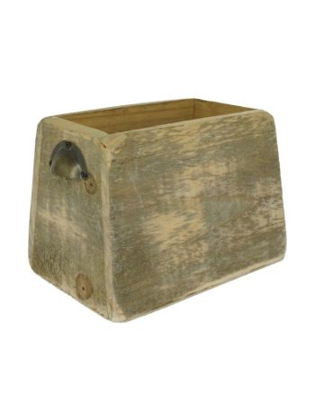 Kaspó szögletes- koptatott fa- fém 17x12x12 cm natúr- szürke