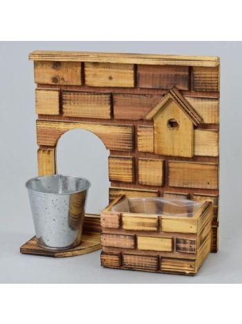 Kaspó tartó állvány- téglafal fa 28x11-5x29 cm barna