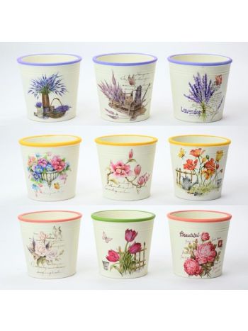 Kaspó virágmintás kerámia 12x12x11 cm sárga- lila 9 féle