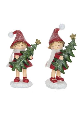 Kislány fenyővel álló- glitteres- poly- 8x6-5x14-5 cm- piros- 2 féle SSS