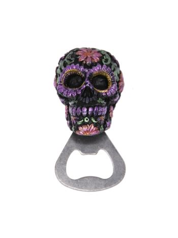 Koponyás üvegnyitó- poly- 6x4x4-5 cm- lila metál- SSS