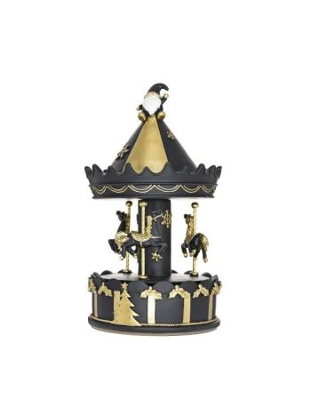Körhinta forgó- zenélő- poly- 11-3x11-3x20-3 cm- fekete- arany SSS
