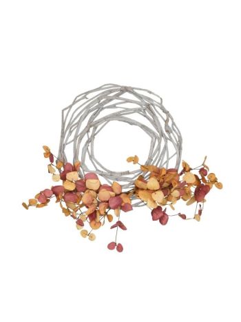 Veniec zdobený listami- prútie- 60 cm- oranžový- bordový- SSS