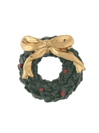 Koszorú masnival öntapadós poly 3-2x3x0-7cm arany- zöld S/4