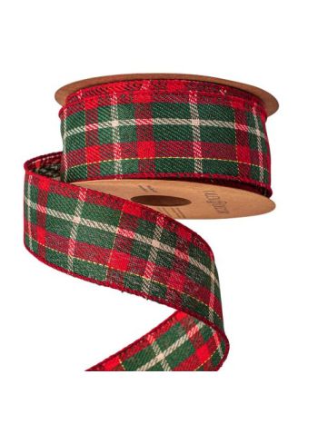 Karácsonyi skótkockás szalag drótos szegéllyel 38mm x 10m