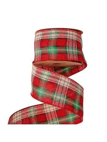 Kockás karácsonyi szalag drótos szegéllyel 63mm x 10m - Krém/Fekete