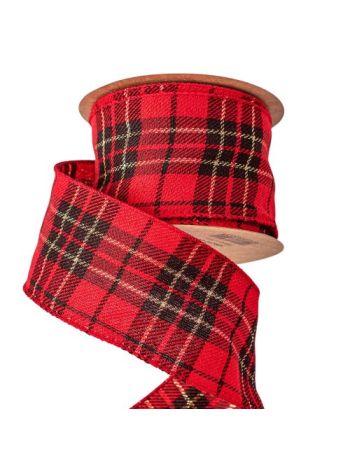 Karácsonyi skótkockás plüss szalag drótos szegéllyel 63mm x 10m