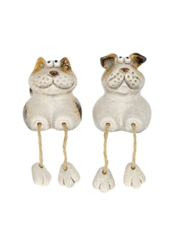 Kutya- macska lógólábú kerámia 8-3x8-2x9-3 cm natúr 2 féle DD67321