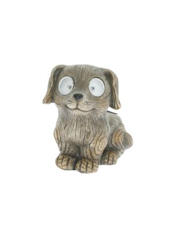 Kutya szolár- LED-es kerámia 14-5x10-5x14cm natúr