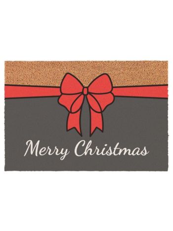 Lábtörlő Merry Christmas felirattal- masnival- kókuszrost- 40x60 cm- natúr- sz