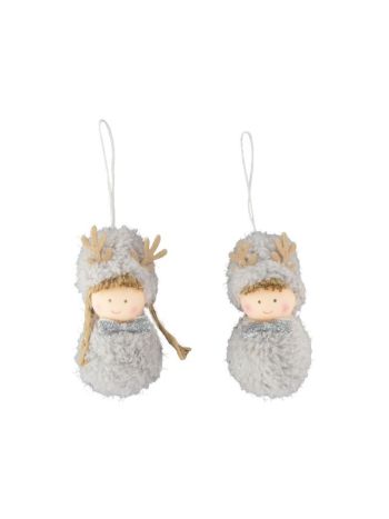 Lány agancsos sapkában- akasztós- textil- 8 cm- szürke- 2 féle SSS